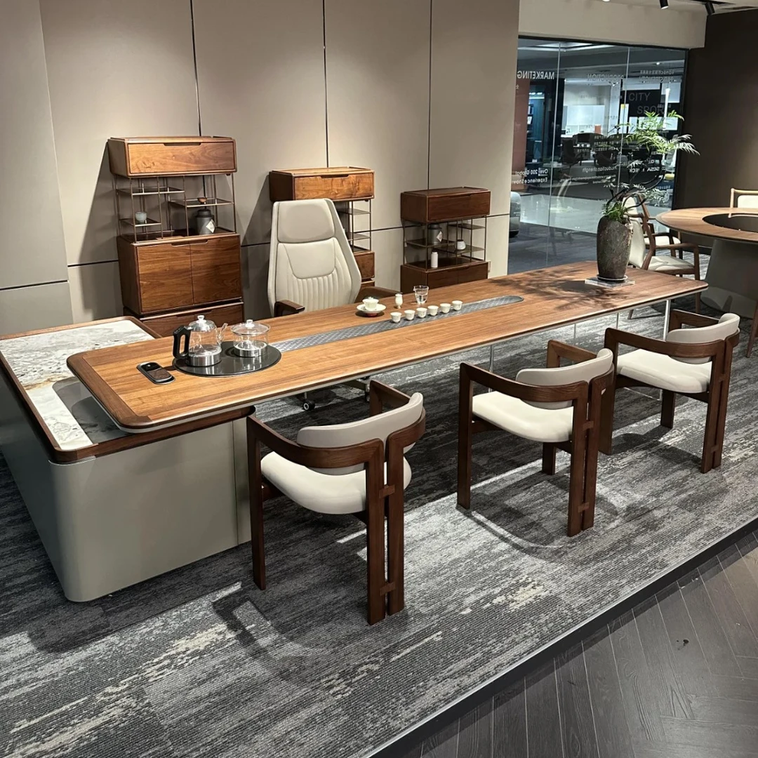 新中式茶桌椅组合禅意黑胡桃木泡茶桌轻奢家用客厅茶室办公室茶台