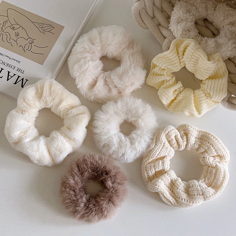 秋冬奶咖色系毛绒大肠发圈女橡皮筋扎头发绳高马尾不伤发头绳皮筋