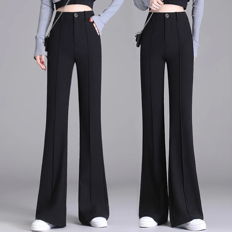 微喇裤女2023秋季新款韩版时尚洋气百搭休闲裤高腰显瘦垂感喇叭裤