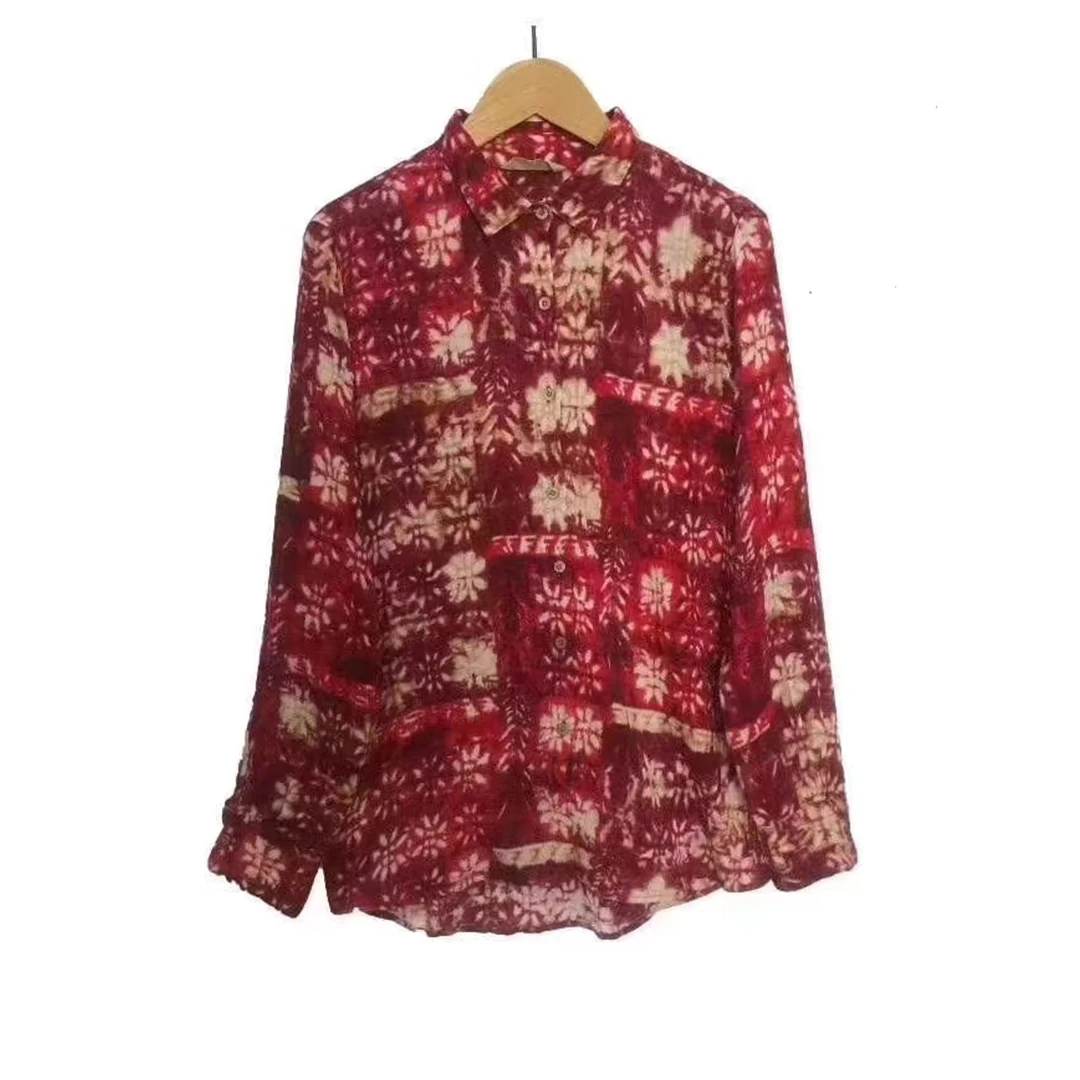 【7折款】左岸迷香  936135  复古棉麻春秋长袖印花衬衫上衣衬衣