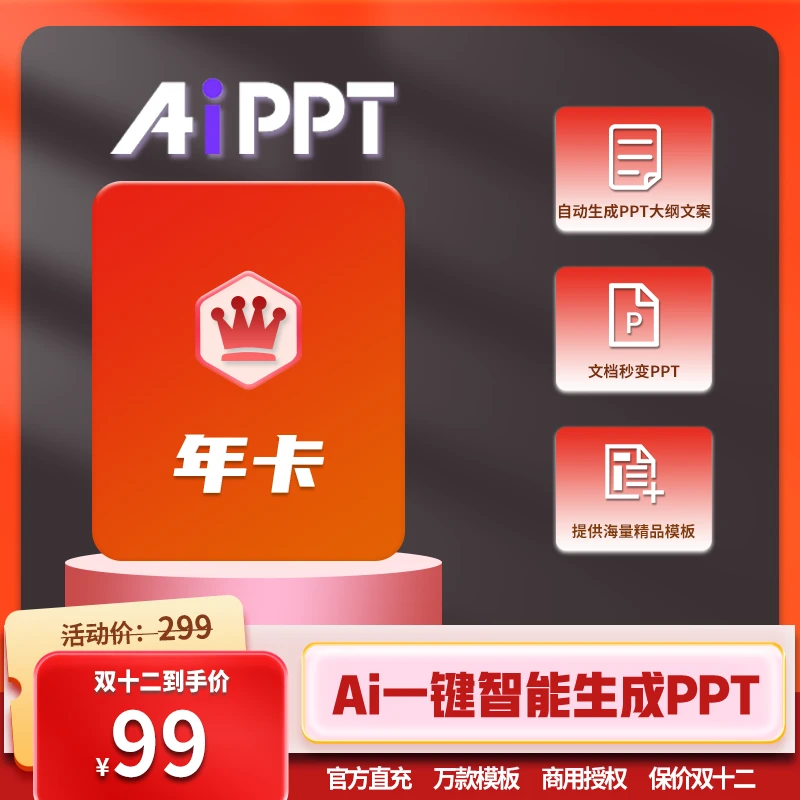 AiPPT会员卡一键生成PPT海量模板文档秒变PPT大纲编辑