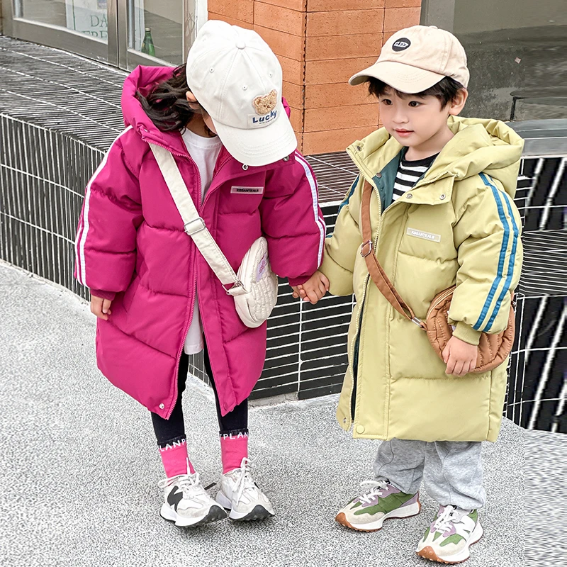 吧反季特价秋冬儿童棉服中长款过膝盖男女中大童连帽加厚款