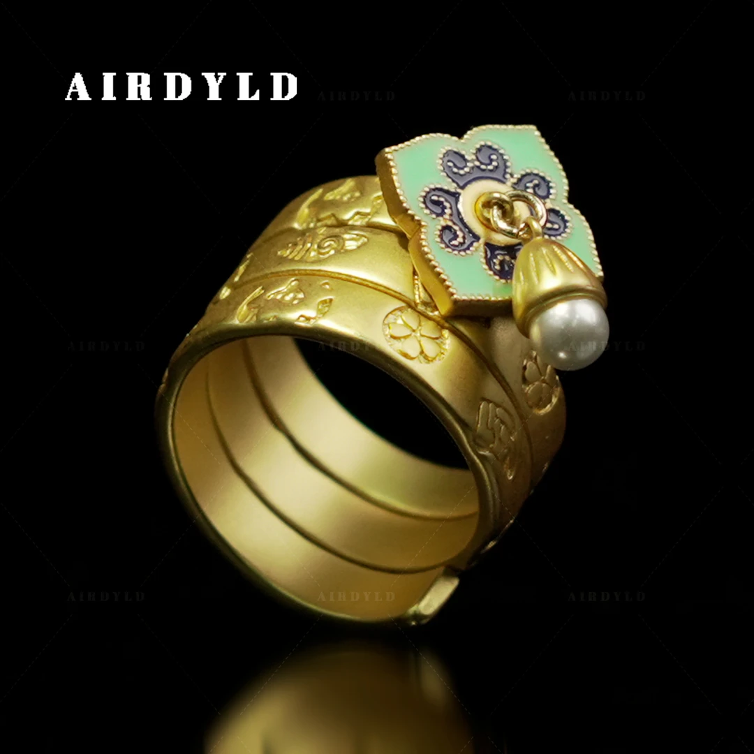 黄铜戒指 【环环相扣】活口可调节中古手工金色法式优雅指环戒指