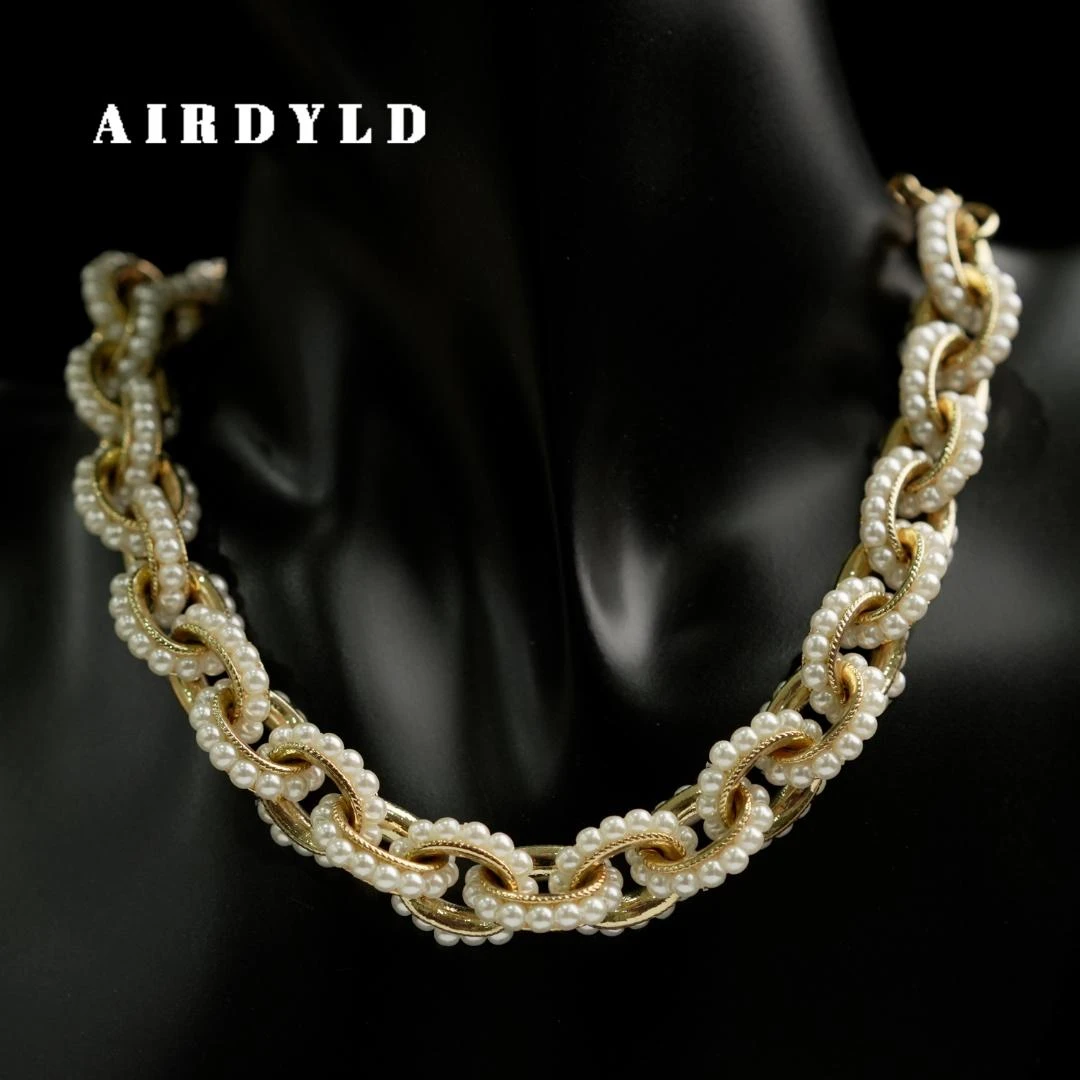 铜合金仿珍珠手链 【白金】欧美ins复古链条拼接重工手链SL007