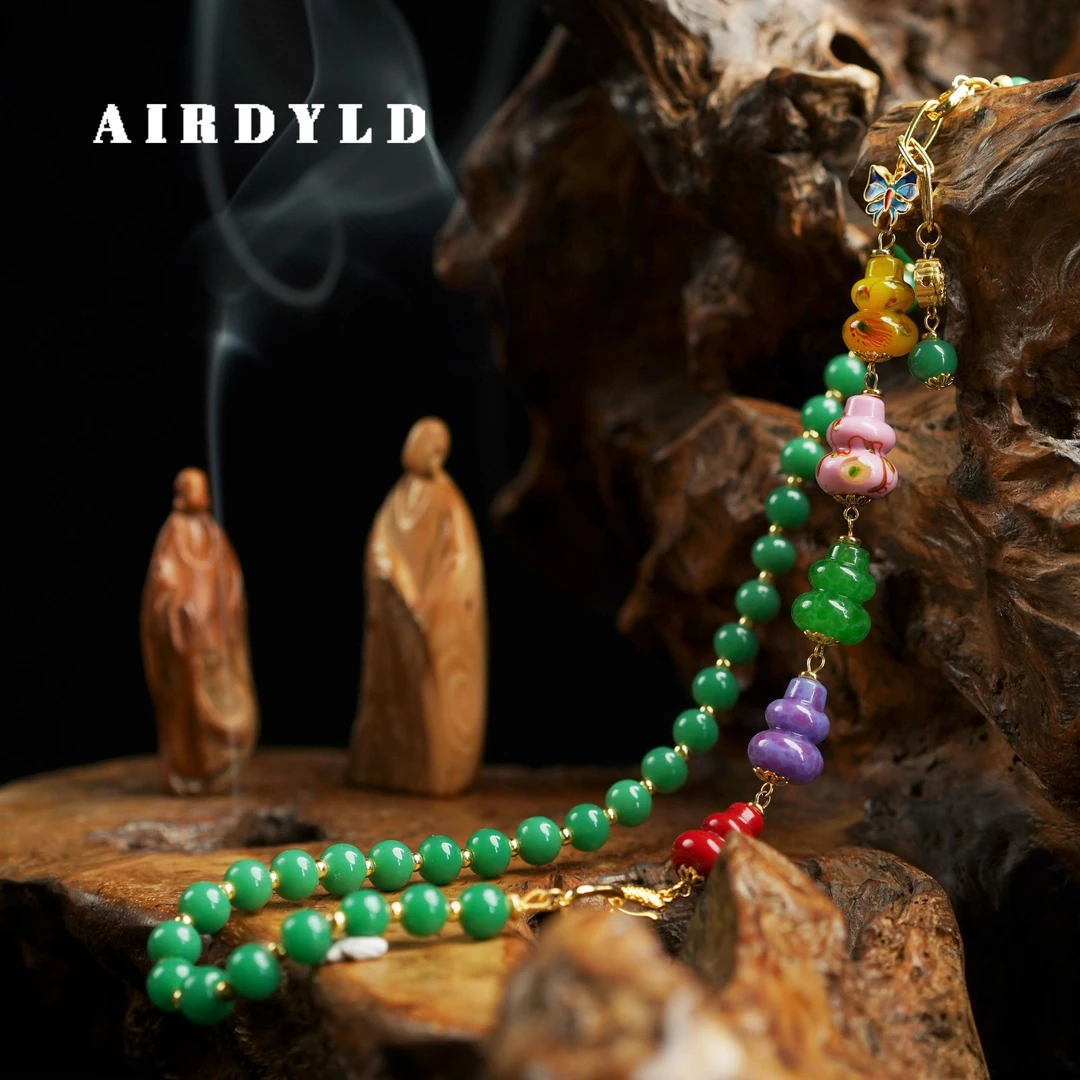 黄铜琉璃项链 【五福临门】淄博非遗手工老琉璃葫芦元素项链毛衣链