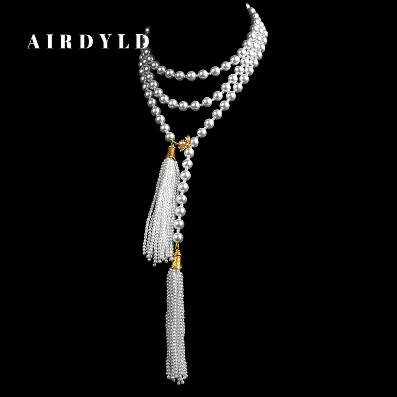 铜合金仿珍珠项链 【旧梦】复古秋冬轻奢长款长链镶嵌毛衣链XL135