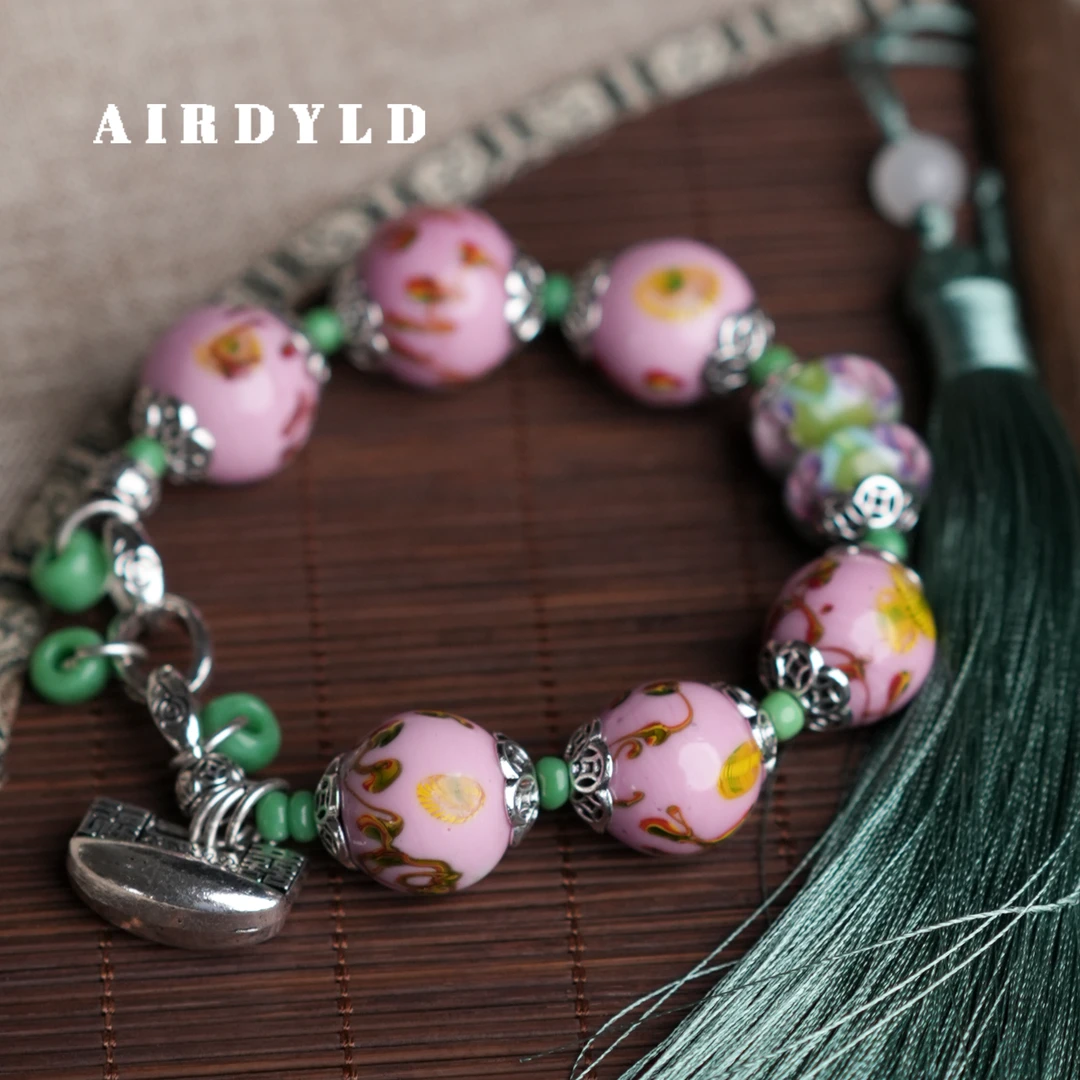 黄铜琉璃手链 【粉黛手链】淄博非遗凤眼老琉璃粉色古风新中式手串