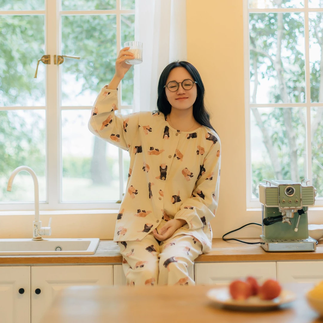 【全棉磨毛法兰绒】插肩袖小浣熊印花家居服套装可爱甜美秋冬长袖