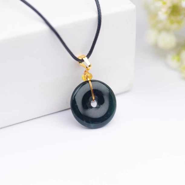 翡翠A货墨绿色冰平安扣原型圆形精美坠链百搭男女老少通用气质