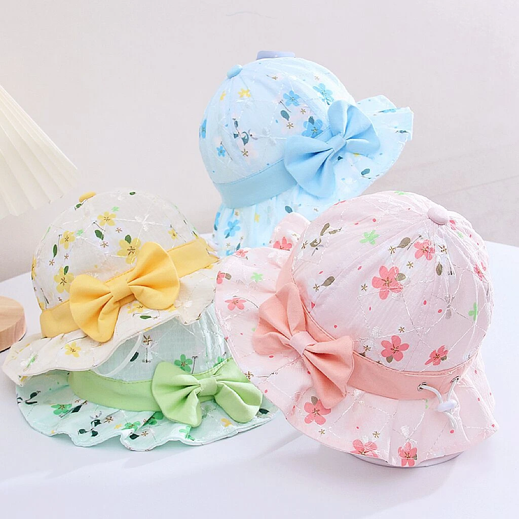儿童帽子仙女盆帽可调节春夏秋薄款盆帽女童美蝴蝶结花朵渔夫帽