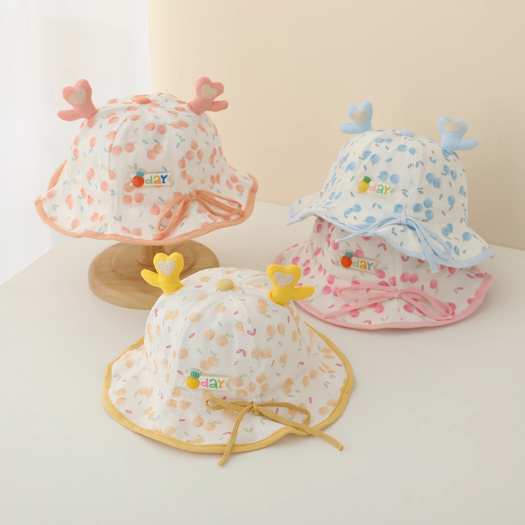 女宝宝帽子春秋薄款洋气可爱抽绳可调节渔夫帽春季女童婴儿遮阳帽