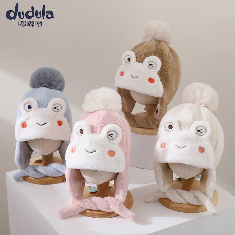 嘟嘟啦毛绒儿童护耳帽保暖卡通无檐男女童加厚冬季雷锋帽宝宝冬帽