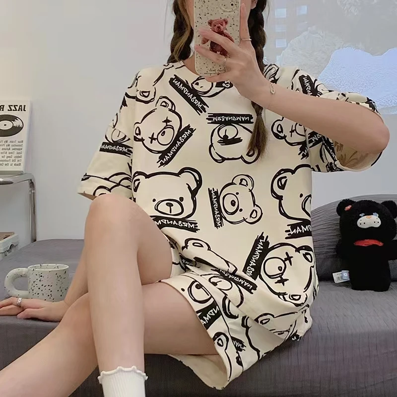 【短袖可爱熊】睡衣女夏季2023新款短袖短裤卡通甜美学生少女套装
