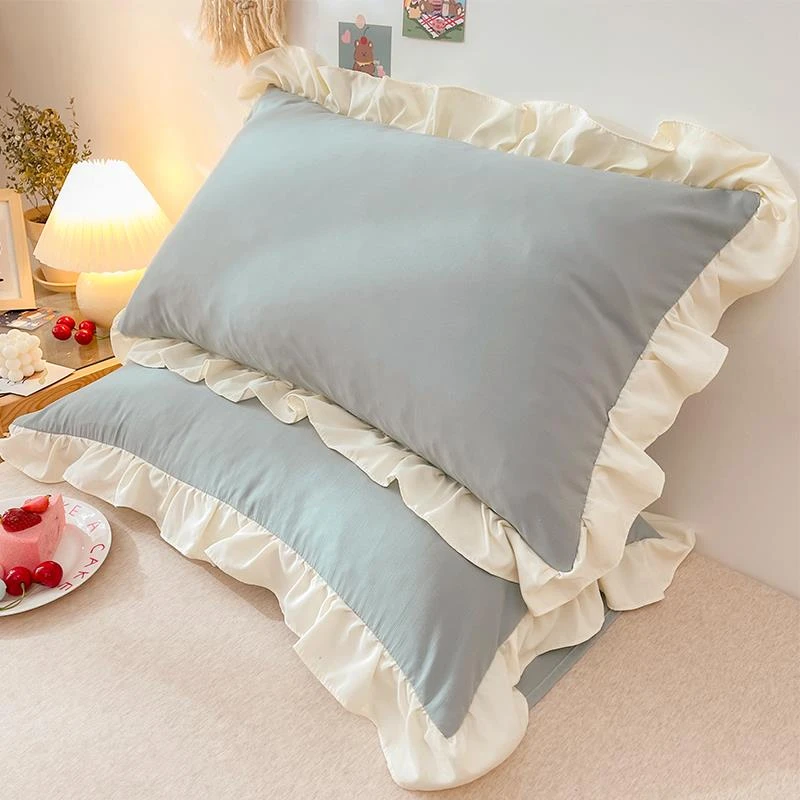 水洗棉枕套一对装2025新款家用枕芯内胆套儿童宿舍花边单人枕头套