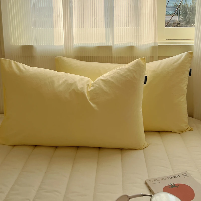 ins全棉水洗棉枕套一对装家用纯色枕头套48x74纯棉单人枕芯内胆套