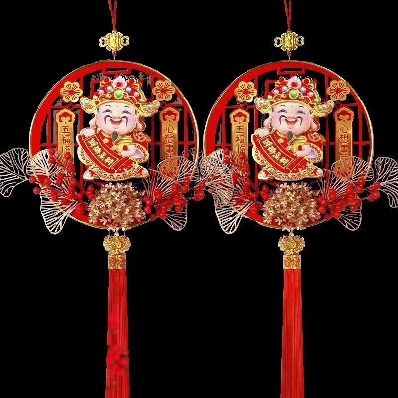 2025新款财神爷新年福字财神爷挂件五福临门立体挂饰电动摇头
