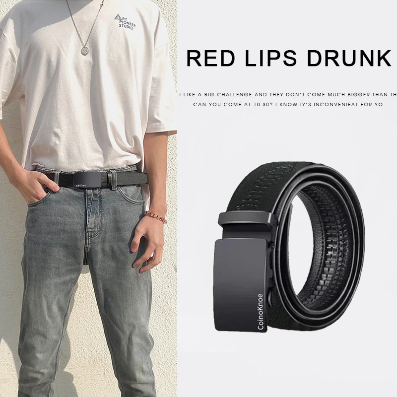 时尚休闲百搭四方网络款自动扣腰带商务简约皮带
