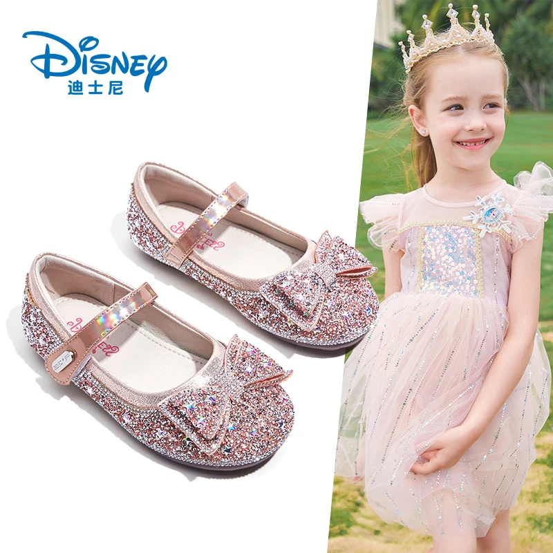 迪士尼经典公主鞋秋季时尚女孩女童鞋高跟表演鞋女孩软底皮鞋