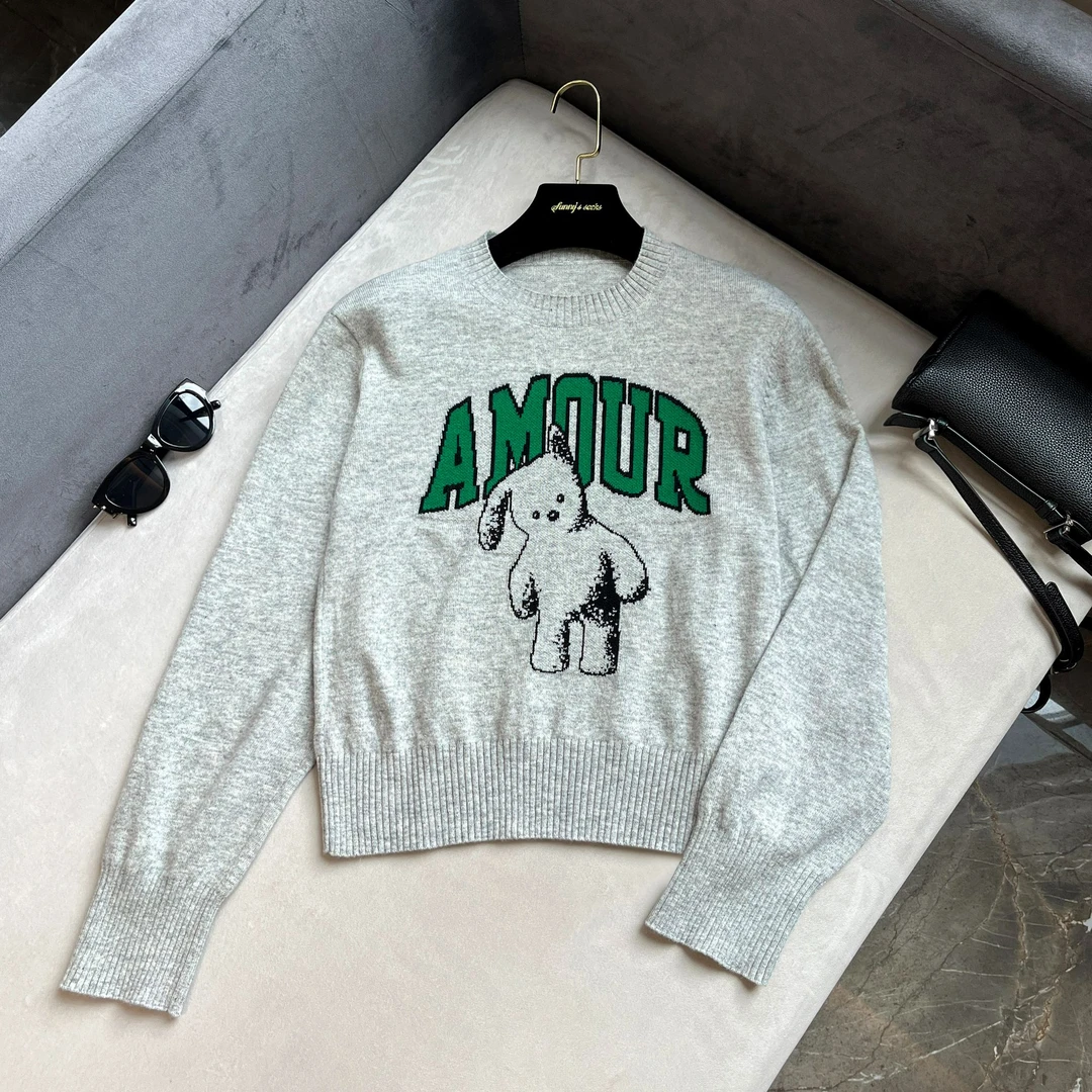 趣味时尚卡通小熊宽松圆领毛衣针织衫上衣-24749