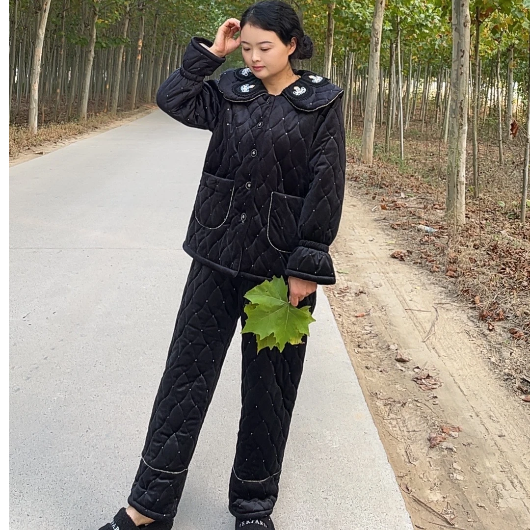 【韩梅内衣家】2024新款三层夹棉加厚女睡衣套装加绒甜美8067