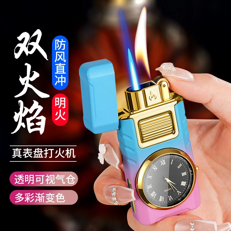 网红新款火焰可以转换防风打火机手表表盘可调节大小充气循环使用