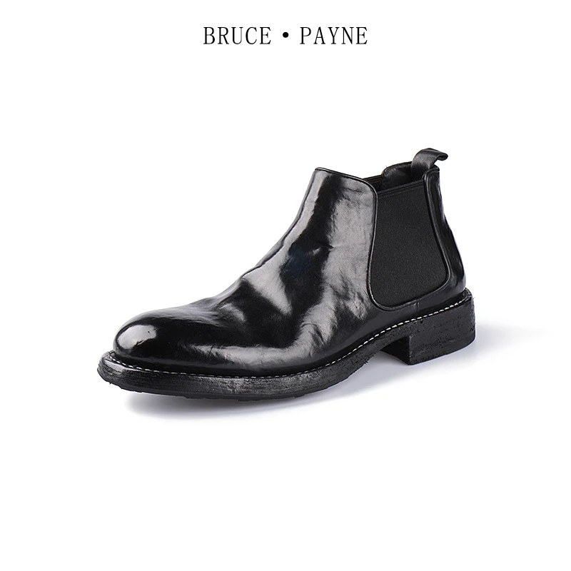 Bruce payne水洗做旧马皮固特异Vibram防滑耐磨马皮切尔西短靴