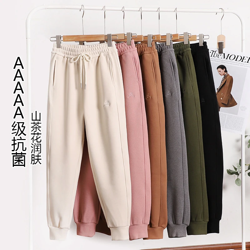 加绒加厚运动裤女秋冬束脚卫裤时尚休闲宽松外穿直筒健身防风裤