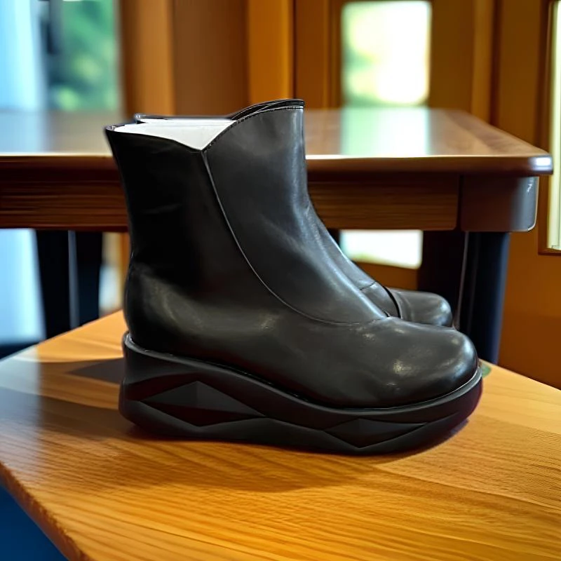 【贵丽坊】新品一席之地女靴短靴舒适休闲厚底坡跟牛皮百搭