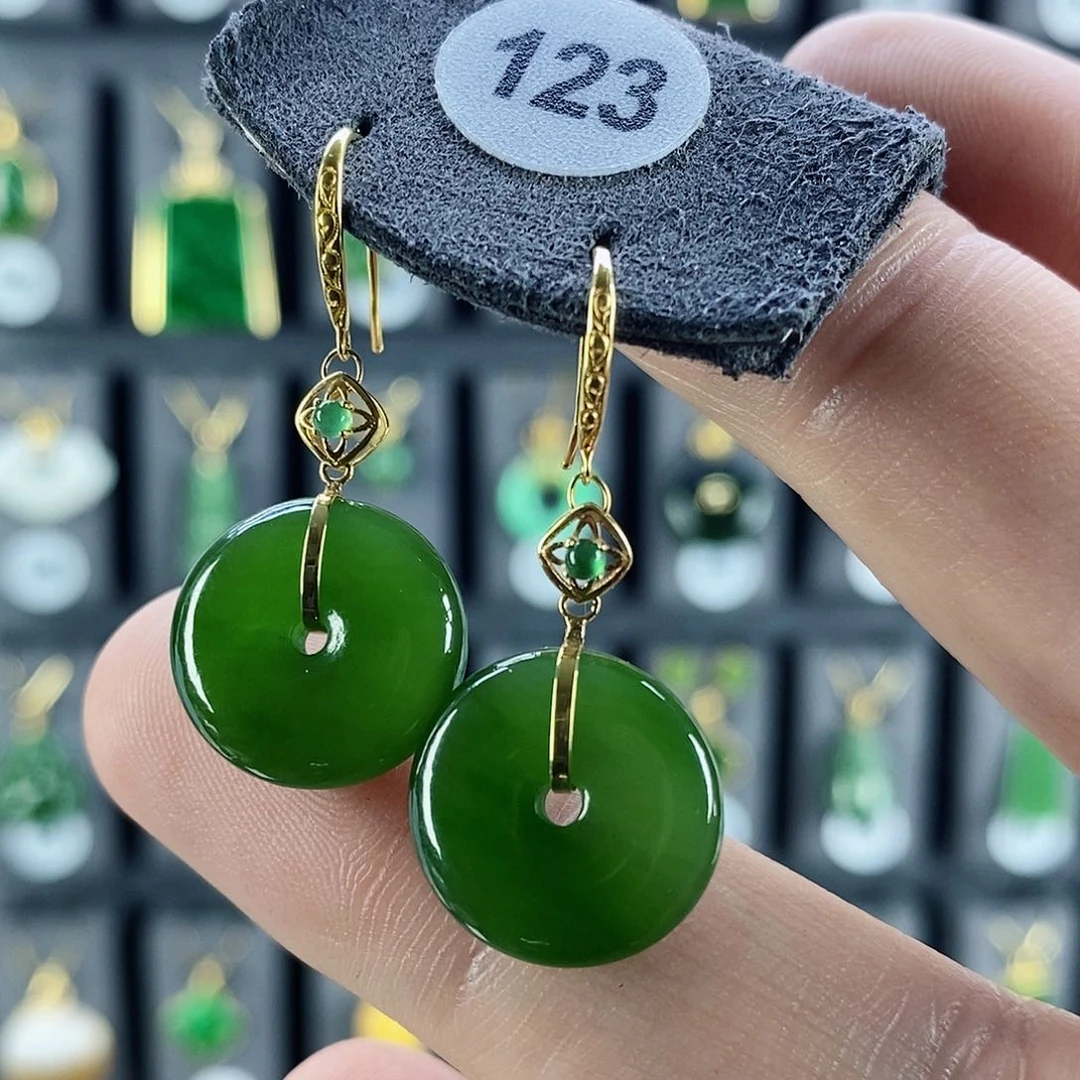 和田玉耳饰18K金镶嵌