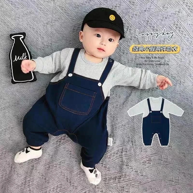 春秋季男女宝宝春秋款哈衣长袖连体衣韩版婴儿洋气休闲爬服