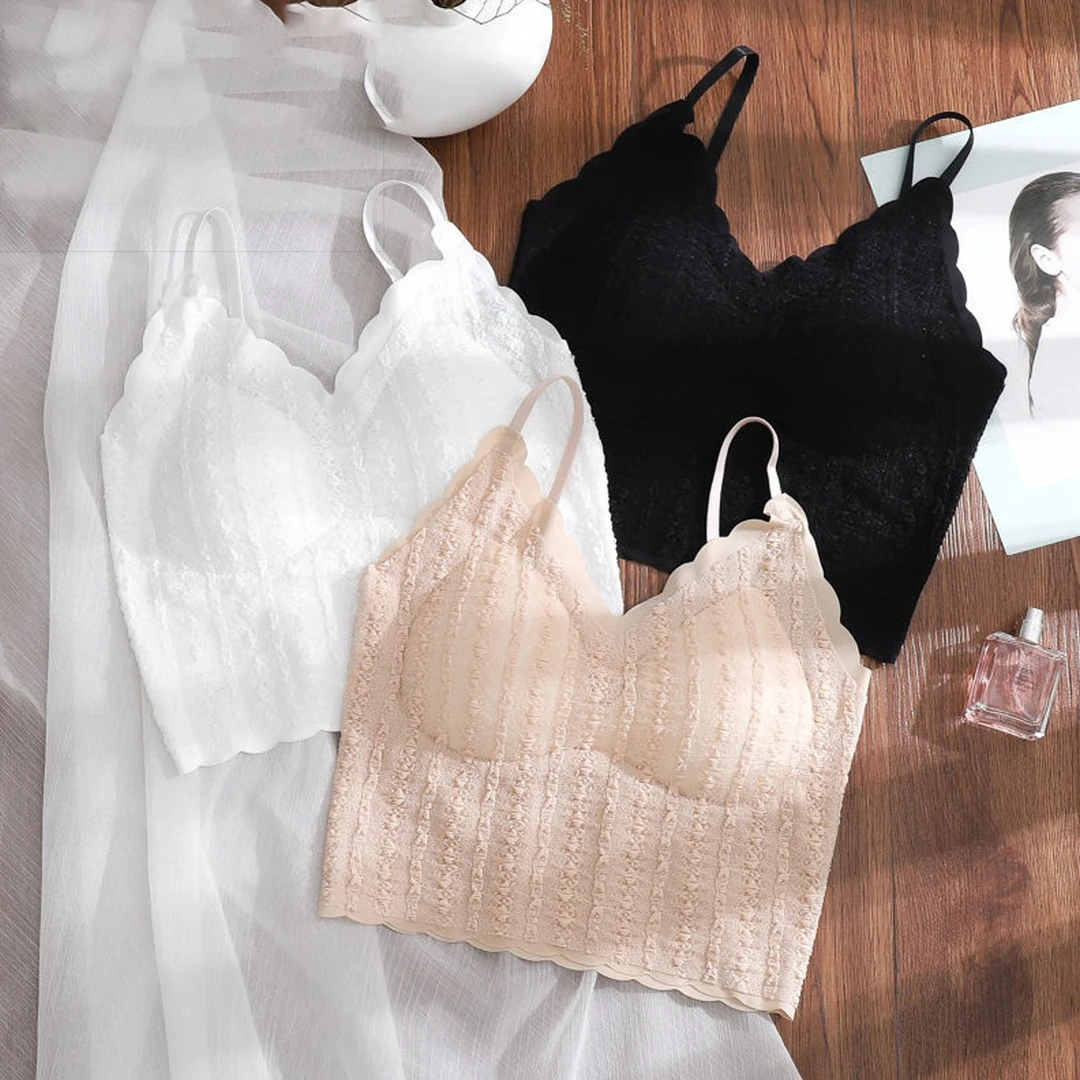美背蕾丝打底吊带背心防走光带胸垫修身内搭抹胸内衣薄款外穿性感
