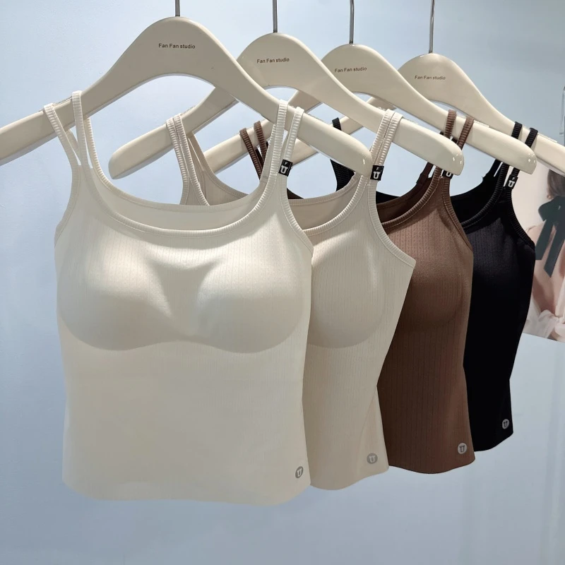 双肩带无痕美背吊带女春夏新款中长款带胸垫聚拢抹胸内搭背心上衣