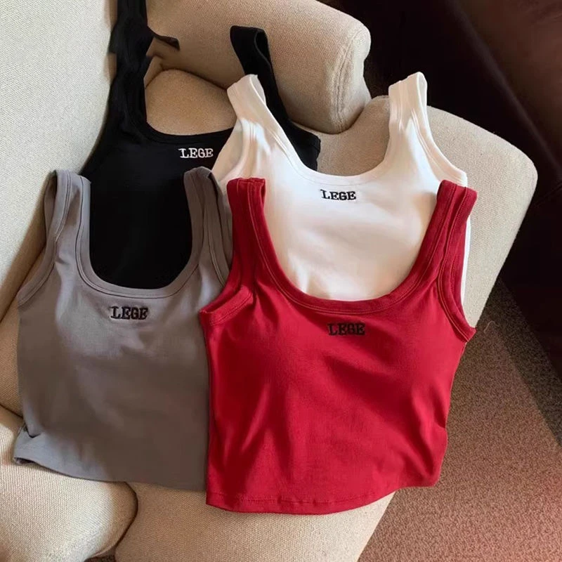 印花红色吊带背心女夏季辣妹风外穿美背修身短款上衣瑜伽百搭无袖