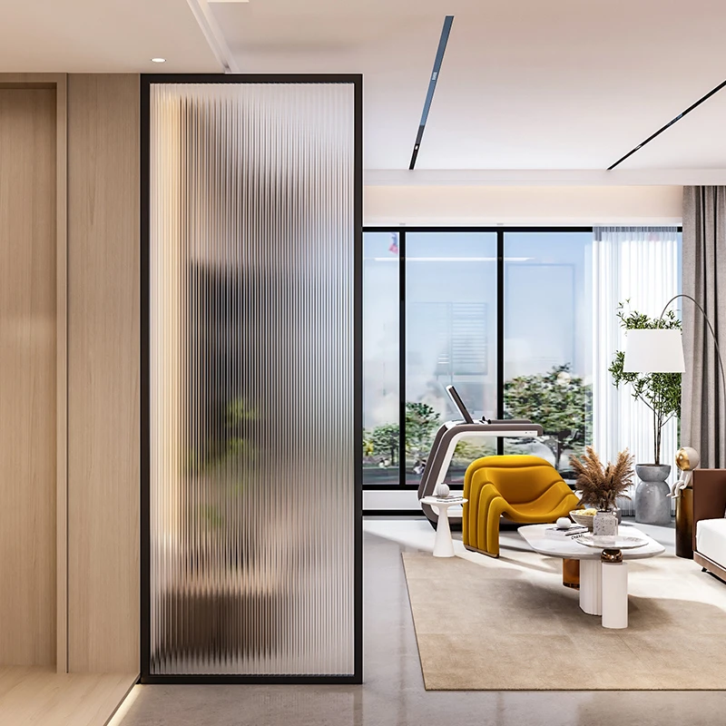 长虹玻璃屏风定制入户玄关现代简约办公客厅卫生间不锈钢铁艺隔断