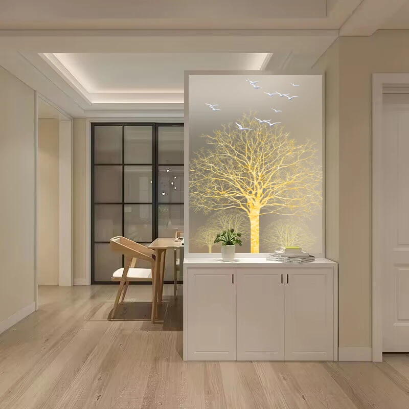 现代入户玄关隔断一体简约轻奢艺术玻璃屏风装饰多功能储物柜定制