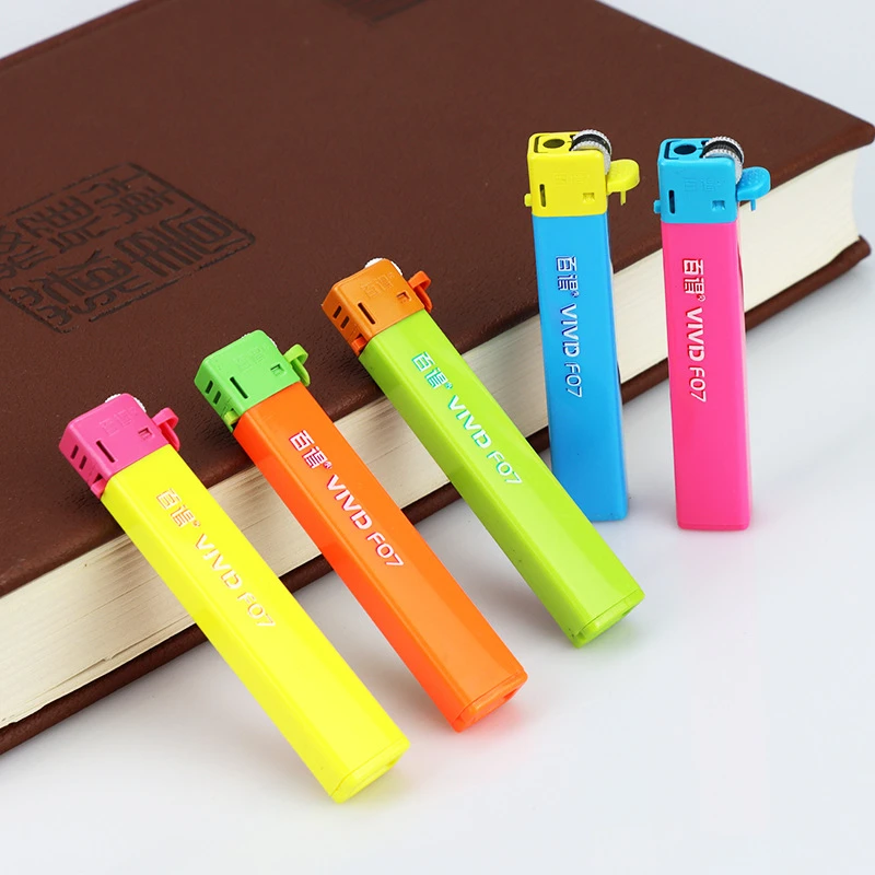 潮款百得F07创意个性定制细长滚轮一次性塑料砂轮老式火石打火机