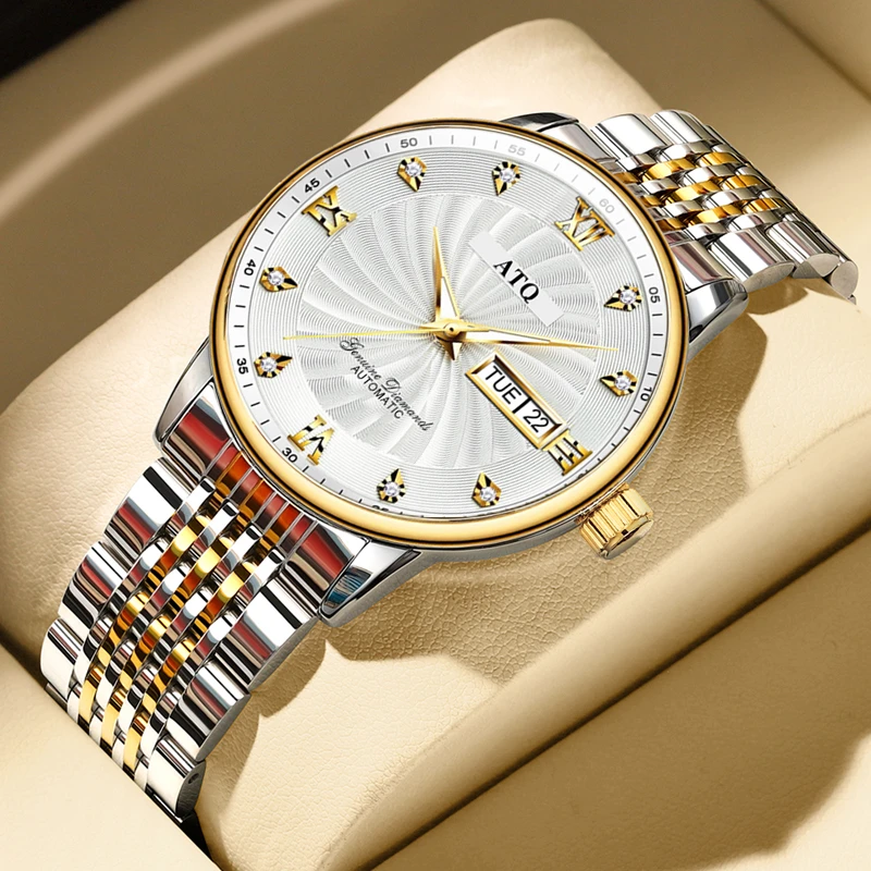 【128】超薄机械表 双日历男士手表商务休闲男款时尚 简约国产腕表