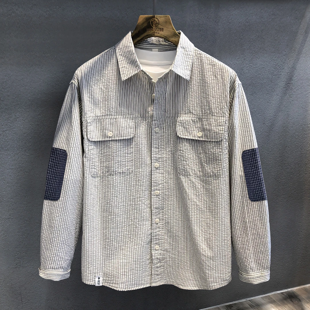 MR.MUDI/穆迪先生条纹高级感痞帅衬衫男士春秋新款休闲长袖衬衣男