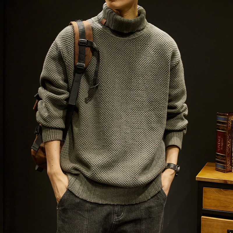 MR.MUDI/穆迪先生加厚高领毛衣男宽松美式复古针织衫秋冬男款外套