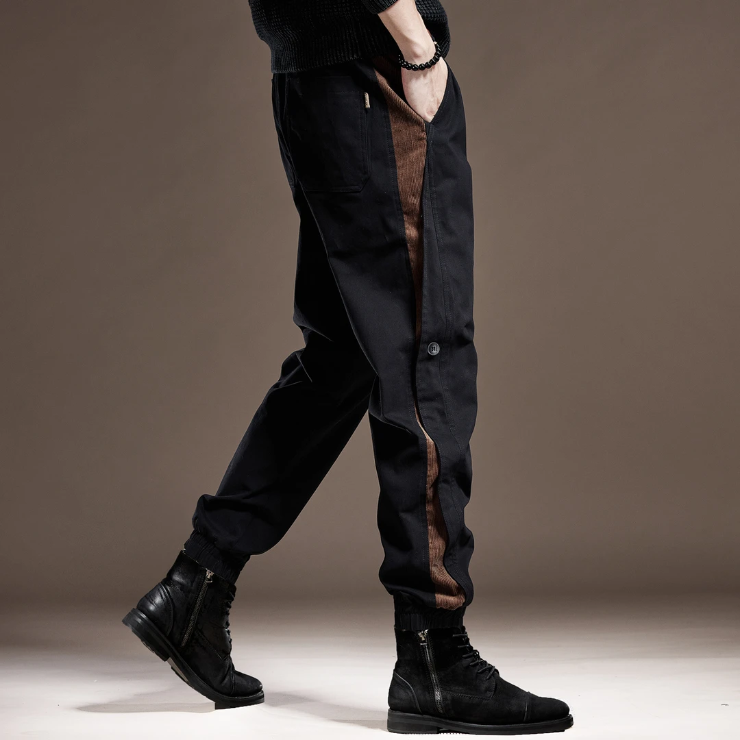 MR.MUDI/穆迪先生高端美式拼接工装裤男秋季加绒宽松束脚休闲裤