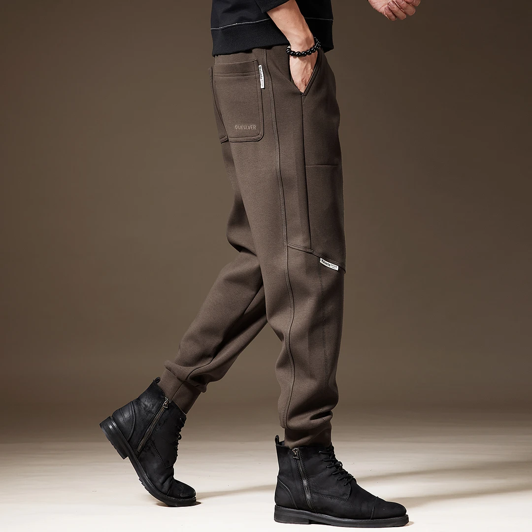 MR.MUDI/穆迪先生高端美式针织休闲裤男秋冬加绒束脚宽松男士裤子