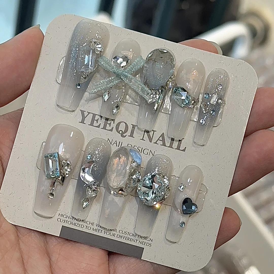 Yeeqi |烟波蓝 雾霾蓝全华子拼钻 手工穿戴甲定制