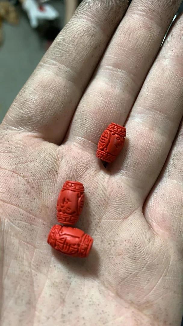 含辰砂工艺品雕刻六字桶珠13X8单颗多样性发其一