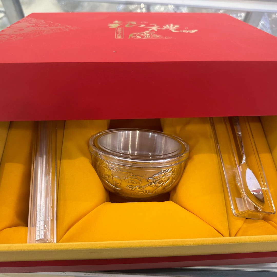 济银 足银银制品 通体足银999碗筷勺结婚传承时尚餐具套装经典