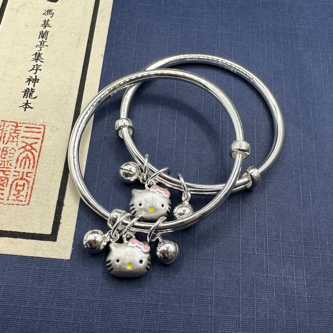 济银 足银手镯 足银9999宝宝手镯实心儿童可爱时尚可调节对镯