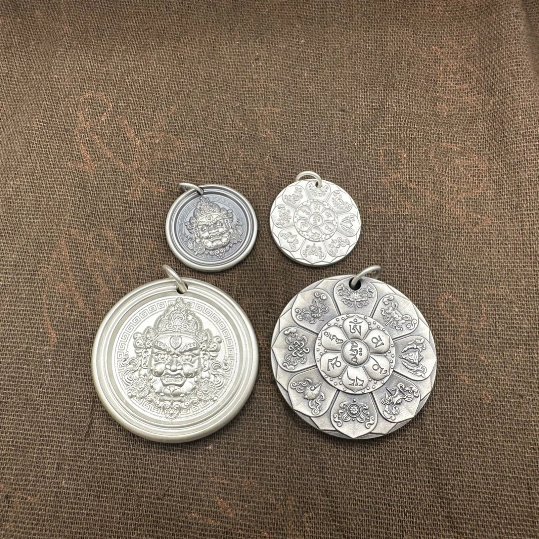 济银 足银银制品 足银9999黄财神吊坠双面立体浮雕八宝实心守护神