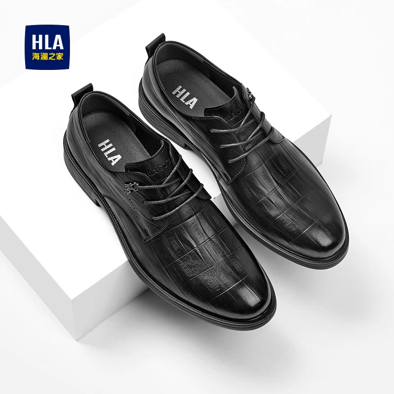 HLA/海澜之家男鞋新款潮流百搭舒适爸爸鞋耐磨增高黑色休闲皮鞋男