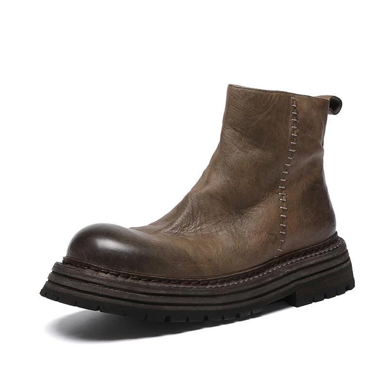 马丁靴固特异工艺做旧复古真皮大底靴意大利高端纯手工水洗马臀鞋