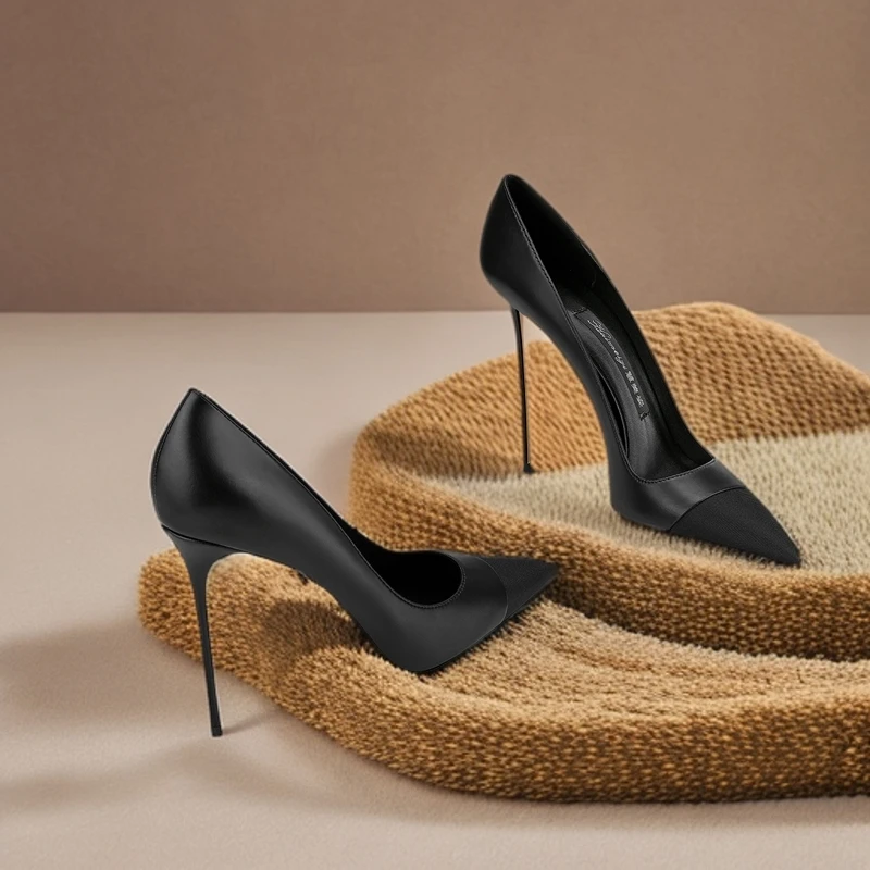 2024春季新款尖头高跟鞋子女洋气黑色通勤百搭特细跟超高跟女鞋