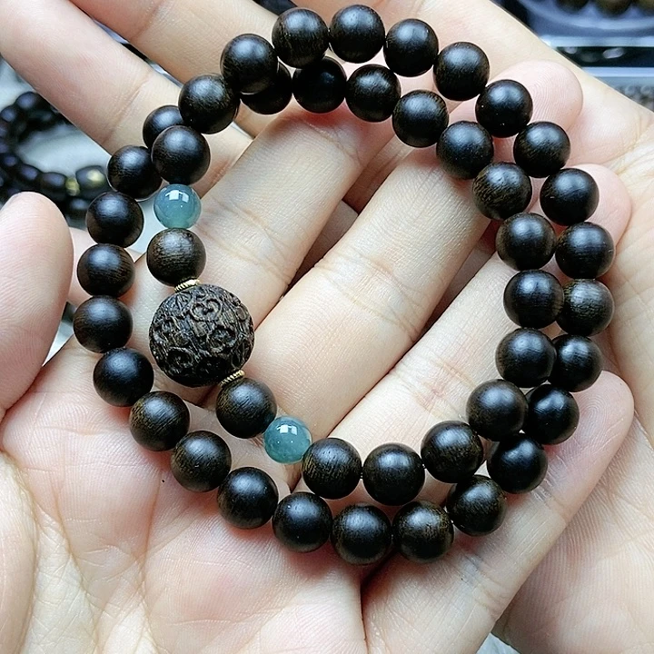 沉香手串越南芽庄白奇楠沉水老料0.8双圈